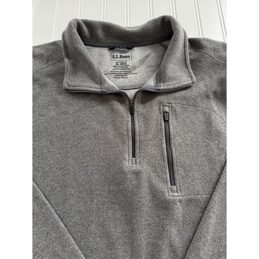 L.L. Bean Mens XL Regular Gray Fleece 1/4 Zip Pullover Chest Pocket Traditional - Picture 2 of 6